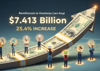 💵📈 Remesas en Honduras alcanzan $7,413 millones hasta agosto con un crecimiento récord del 25.4%