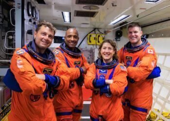 Fotografía cedida por la NASA donde aparecen los astronautas estadounidenses Reid Wiseman (i), Victor Glover (c-i), Christina Koch (c-d), y el canadiense Jeremy Hansen (d) de la misión Artemis II. (NASA) Créditos de imagen web: elconfidencial.com